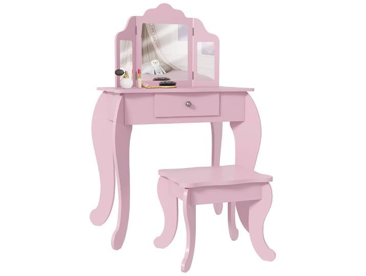 Coiffeuse pour enfants Homcom avec tabouret et miroir réglable rose