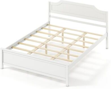 Costway Multiple Size Solid Wood Platform Bed Frame with Headboard in White-Queen Size
