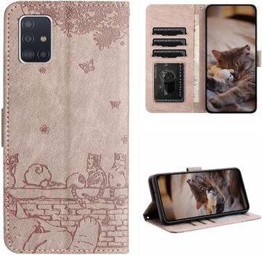 Inspired Deals Cute Cat Embossed Wallet Phone Case For Samsung Galaxy With Card Holder And Lanyard For Samsung Galaxy A71 grey