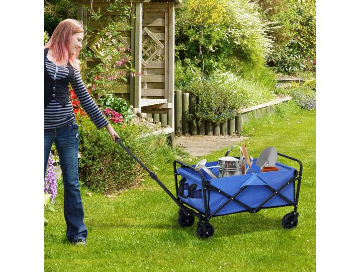 Outsunny Chariot Pliable 62L Métal Tissu Oxford Bleu