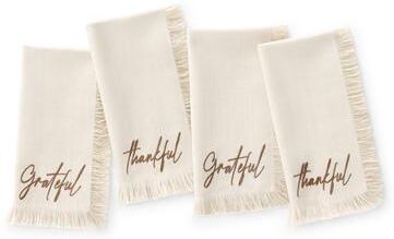 Threadmade Fringed Harvest Sentiment Napkins, Set of 4 - 17x17