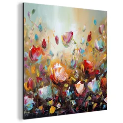 METALLBILD Blumen - Kunst - Natur - Ölgemälde 90x90 cm