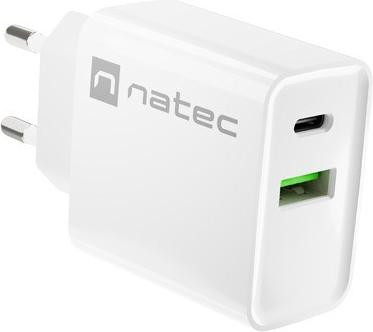 Natec Ribera USB-oplader 20W PD met USB-A en USB-C in het wit