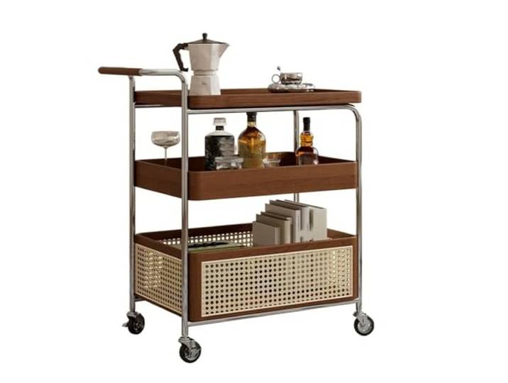 Essen Rollbarer Beistelltisch und fahrbarer Buffetwagen Nutz- und Aufbewahrungswagen for das Wohnzimmer(Bruin)