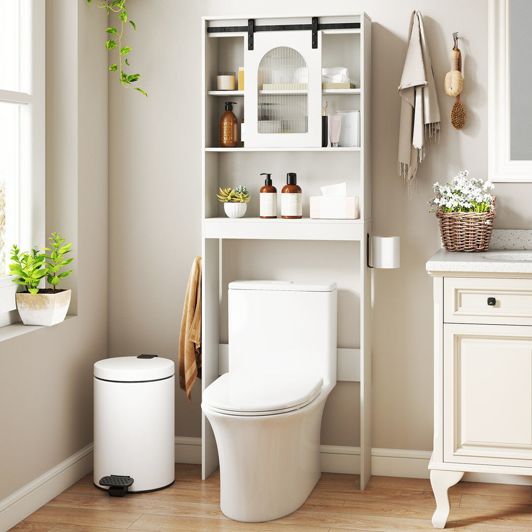 17 Stories Over The Toilet Storage Cabinet Farmhouse Bathroom Organizer W/ Toilet Paper Holder White 170cm H X 60cm W X 20cm D