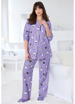 Plus Size Women's Classic Flannel Pajama Set by Dreams & Co. in Evening Blue Stars (Size M) Pajamas