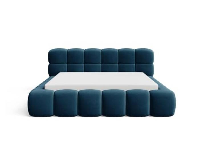 Chilly. Möbel Design Bett Clay - Doppelbett mit Bettkasten, Lattenrost, gepolstertem Kopfteil - 160x200 cm - Metallrahmen - Samt Blau