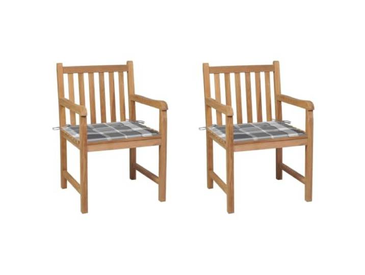 DYRJDJWIDHW Massives Teakholz Witterungsbeständig 2 Stück Braun Gartenstühle 2 Stk. Massivholz Teak mit Grauem Karomuster Kissen, Wetterfest Klappbar Sitzgruppe für Terrasse Balkon Hof,