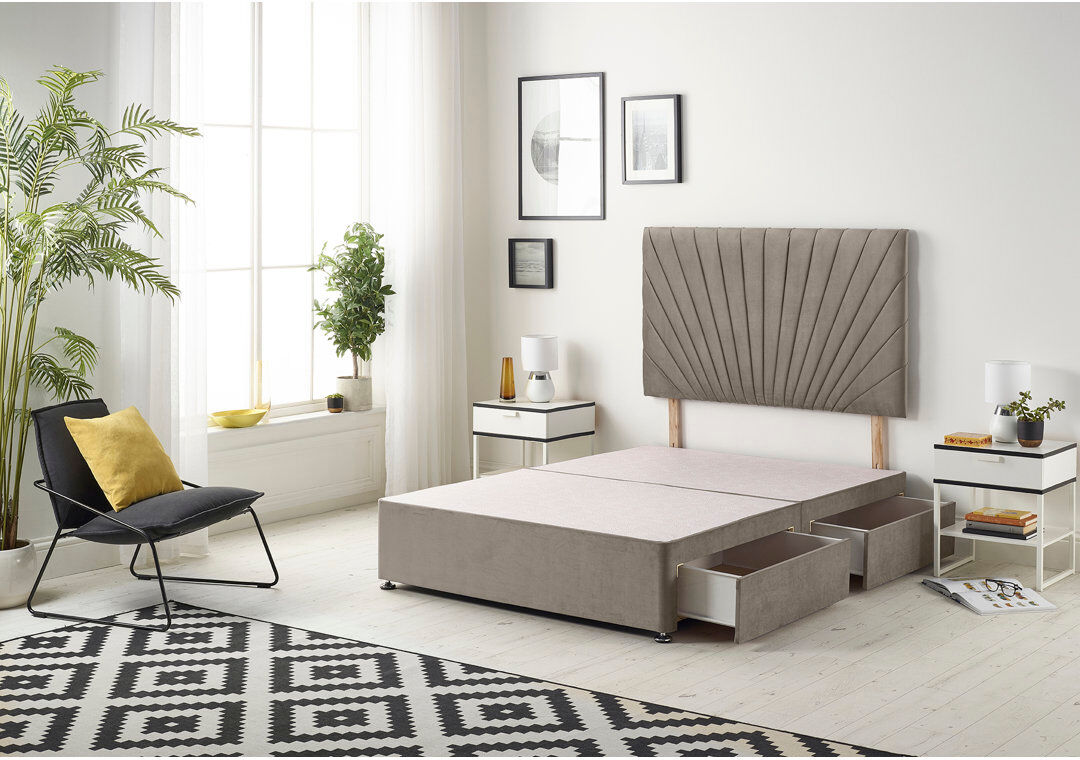 Fairmont Park Schofield Sprung Memory Foam Divan Bed Set with Headboard and Drawer Options Coffee Single (3')