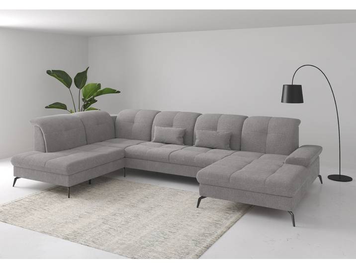 Wohnlandschaft, Polyester, Hellgrau, 357×231 cm, U-Form, Mit Kopfteilverstellung, Sitztiefenverstellung, Sitze Für 6 Personen, sit&more