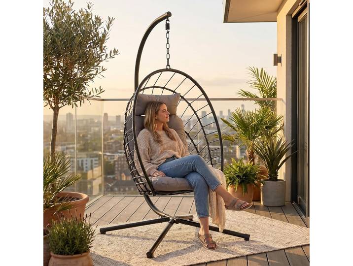 Fauteuil suspendu avec support, fauteuil œuf pliable avec coussin, chaise inclinable intérieure et extérieure, balançoire pour adultes et enfants, jusqu'à 160 kg
