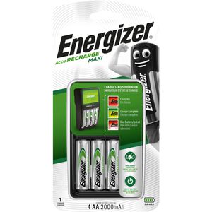 Energizer Akku-Ladegerät Maxi Charger, für AA, AAA Akkus, 4 Ladeschächte, mit 4 Akkus