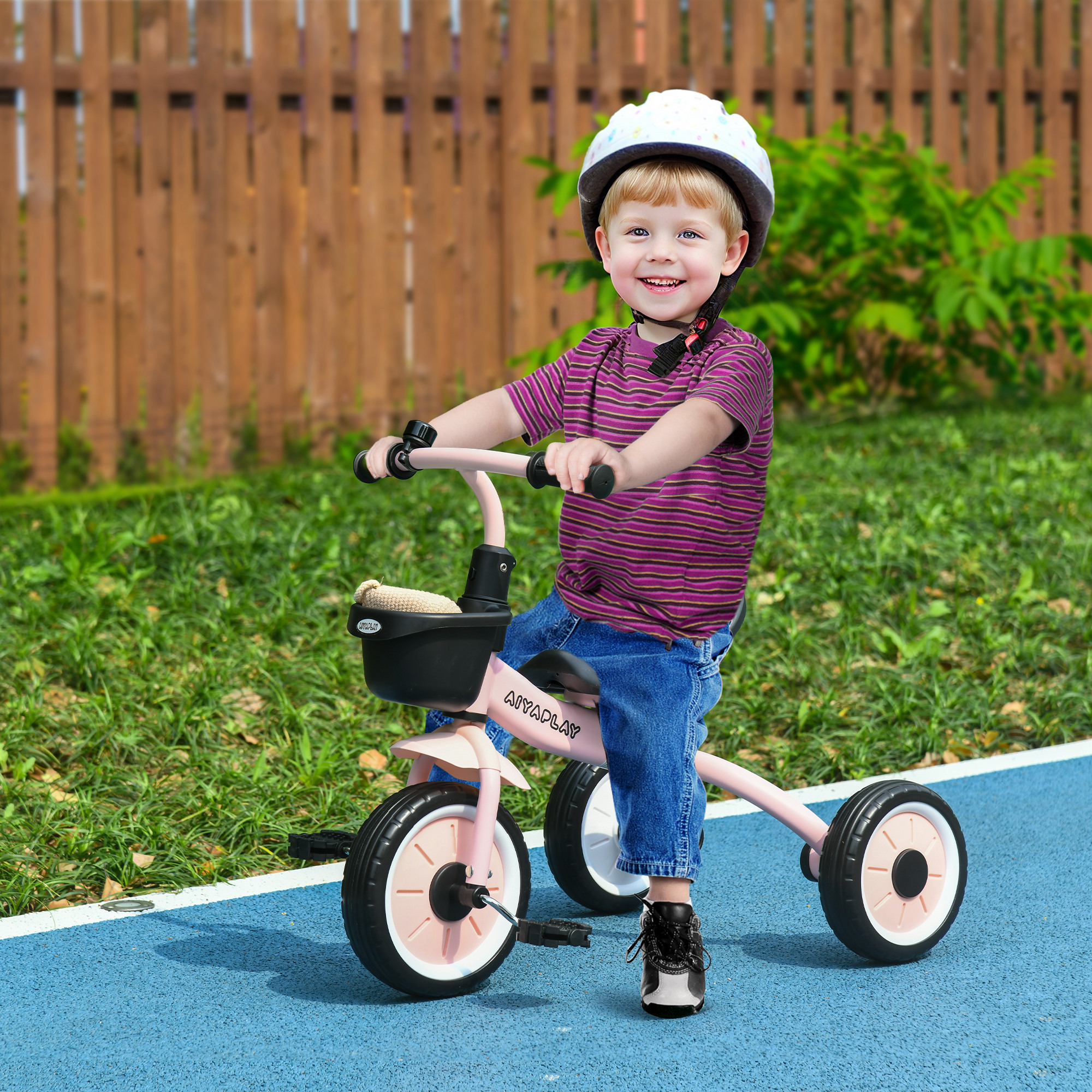 Aiyaplay Triciclo per Bambini da 2-5 Anni con Seduta Regolabile e Campanello, 70.5x50x58cm, Rosa
