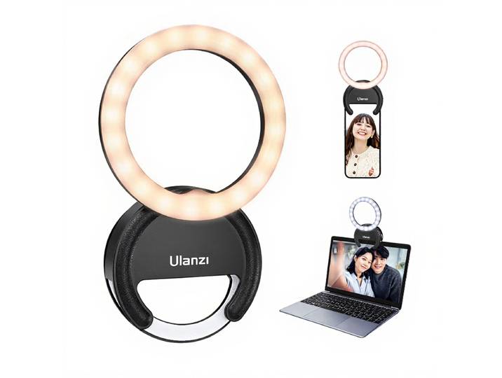 Ulanzi 4 inch telefoonringlamp, 3 kleurtemperaturen 3000 K-7000 K, 5 helderheidsniveaus, led-videolamp voor selfies, videoconferenties, streamen, make-up, vlogs, YouTube, TikTok