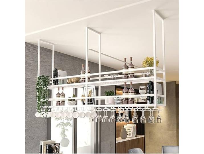 Hängendes Glasregal – Hängeregal, Schmiedeeisernes Decken-Weinregal, Decken-Küchenregal, An Der Wand Montiertes Weinglas-Regal, Schwimmendes Regal Loft/Bar/Restaurant(A,100x30x100cm/39x11x39in)