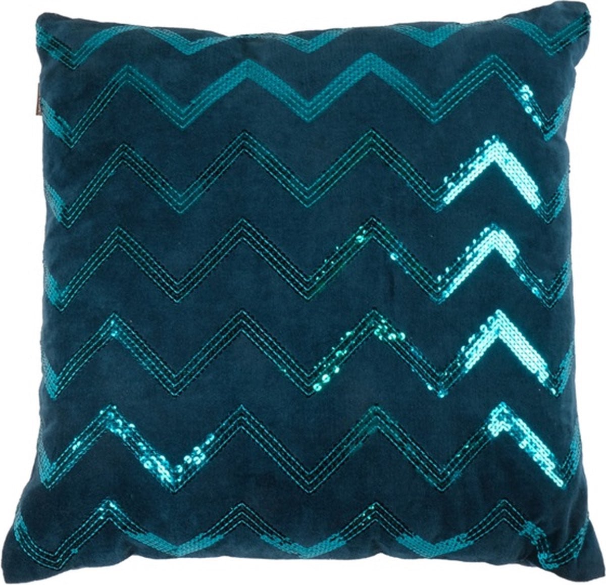 Sierkussen Zigzag Sequin Dark Turquoise, 45 x 45 cm
