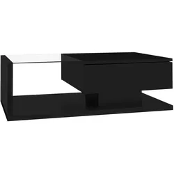 Merax Couchtisch, Hochglanz-Weiß, Beistelltische, Couchtische mit Glas und LED-Effekt, Schwarz