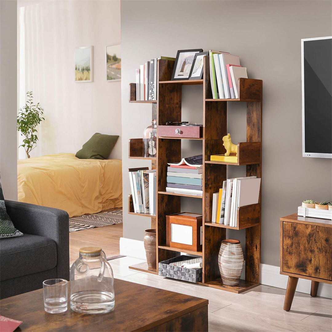 Alpen Home Blom 140cm H x 86cm W Geometric Bookcase Brown 140cm H X 86cm W X 25cm D