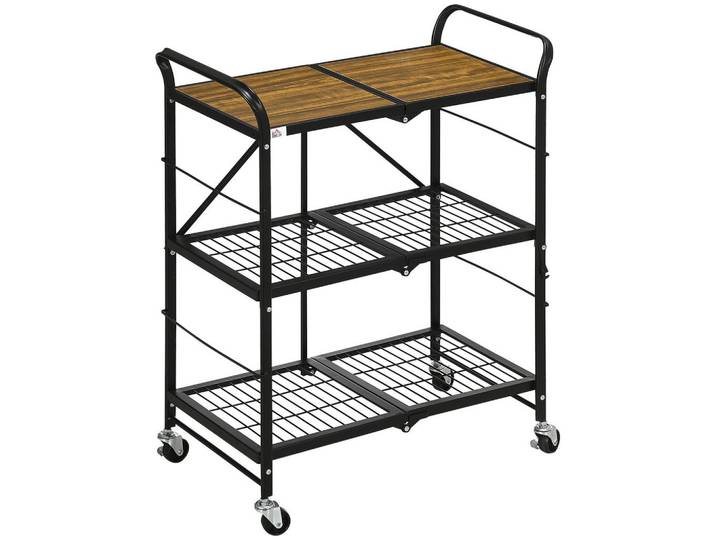 Homcom Rollwagen, Klappbarer Küchenwagen, Servierwagen mit 3 Ebenen, Griff, Stahl, Mehrfarbig, 35x85x68 cm, Esszimmer, Servierwagen