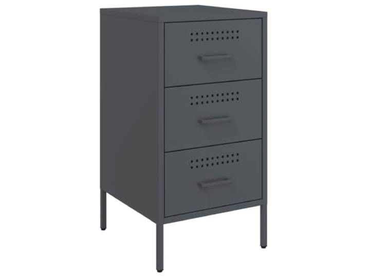 GHVBNMF Nachttisch Metall Anthrazit 3 Schubladen Beistelltisch 36x39x68 cm Industrie-Design Kommode aus kaltgewalztem Stahl mit verstellbaren Füßen für Stabilität im Schlafzimmer und Wohnzimmer.