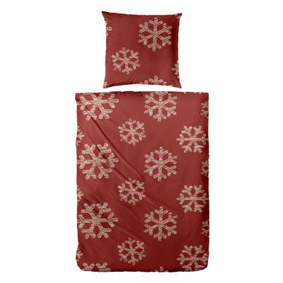 Bettwäsche PRIMERA "Feinbiber-Bettwäsche Snowflake", rot, B/L: 155cm x 220cm, 1 Stk., 1 Stk., Feinbiber, B/L: 80cm x 80cm, 2 Stk., Feinbiber, Obermaterial: 100% Baumwolle, Bettwäsche, Bettwäsche, mit winterlichen Schneeflocken