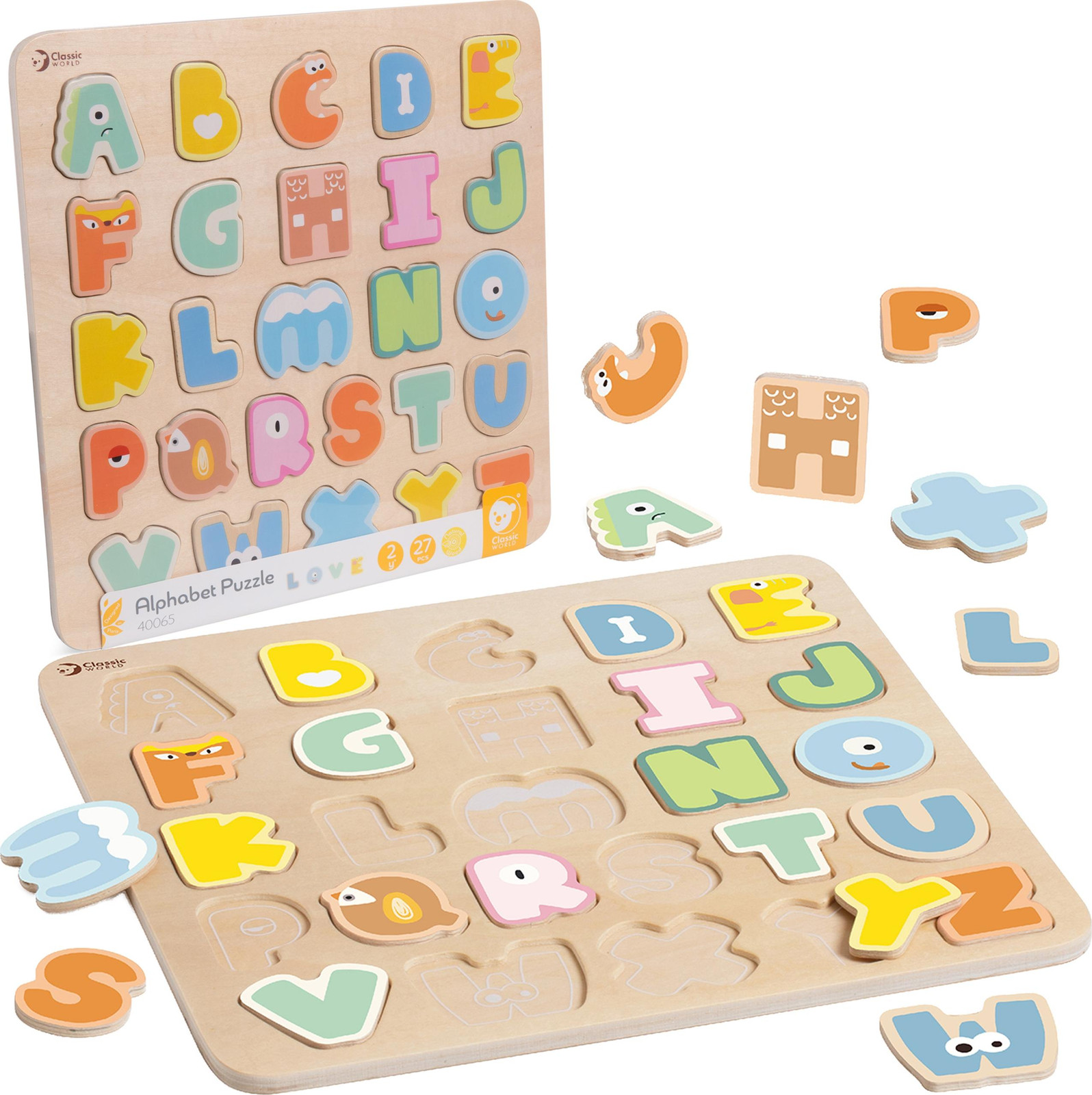 Classic World Houten Montessori Alfabetpuzzel met 27 elementen