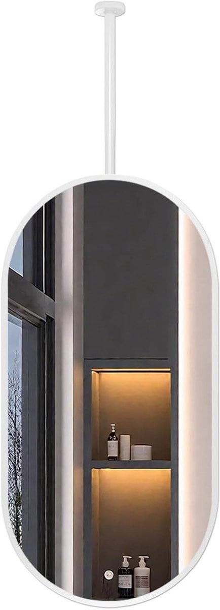 Ovale Hangspiegel voor de Badkamer met Verstelbare Plafondarm - Wit - 40 x 60 cm