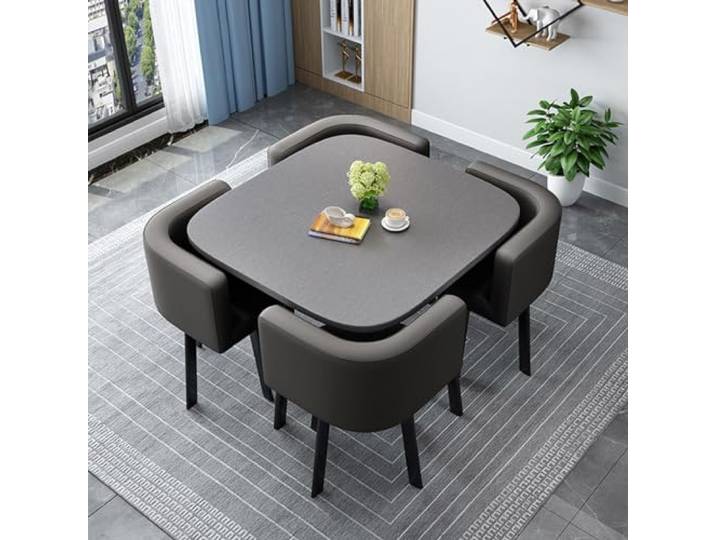 Round/Square Dining table Set with Chairs, Modern Conference Table and 4 Chairs Set, Reception Table and Chair Combination,Wooden Kitchen Table Set for 4 for Living Room Dining Room(80cm(31.5in), 9)