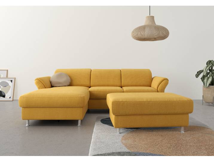 Ecksofa, Webstoff, Gelb 250×185 cm, Recamiere Links, Arm- & Kopfteilverstellung, SIT & MORE