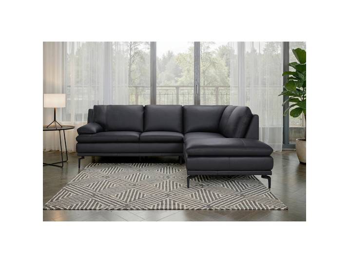 P & B Ecksofa, Schwarz, Echtleder, Büffelleder, 248x221 cm, Wohnzimmer, Sofas & Couches, Sofas, Ledersofas