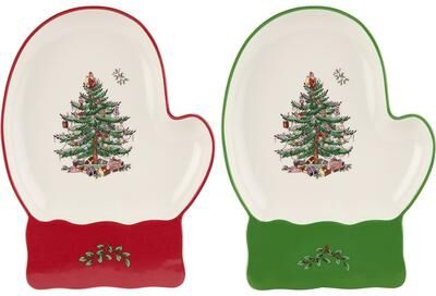 "Spode Set of 2 Christmas Tree Mitten Dishes - 7"" L x 5.5"" W"