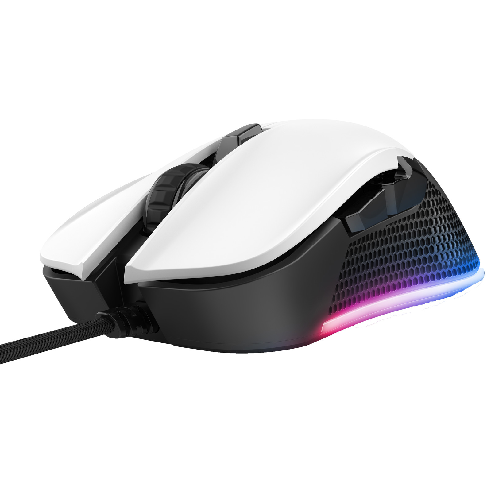 Trust GXT 922W YBAR optische muis voor rechtshandigen, 7200 DPI, USB Type-A, zwart/wit