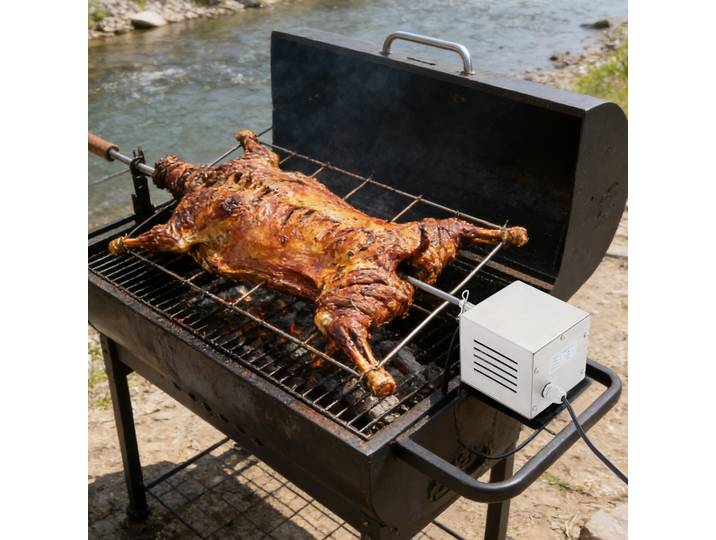 Moteur de barbecue en acier inoxydable, moteur de rôtissoire électrique pour barbecue 25W, moteur de barbecue avec câble d'alimentation étendu pour la maison et le camping