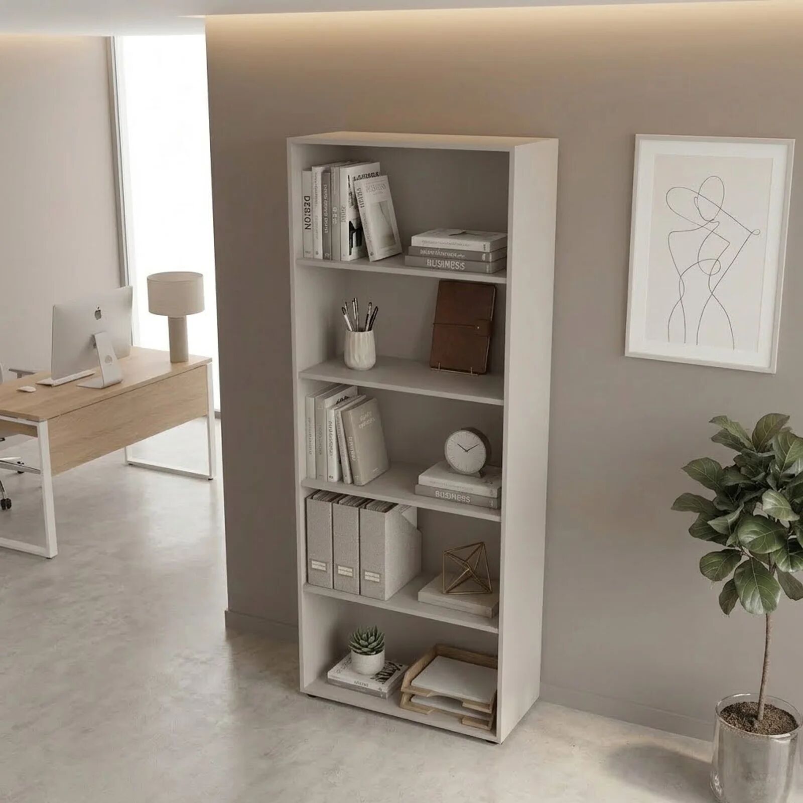 garneroarredamenti Libreria ufficio moderna 79x188cm beige cashmere Woody