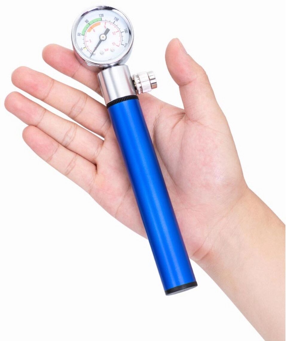 INF Tragbare Fahrradpumpe aus Aluminiumlegierung mit 120 PSI Manometer & Weichschlauch Blau