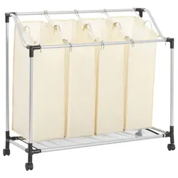 Helloshop26 - Wäschesortierer mit 4 Beuteln 96 x 40 cm cremefarbener Stahl 02_0006203