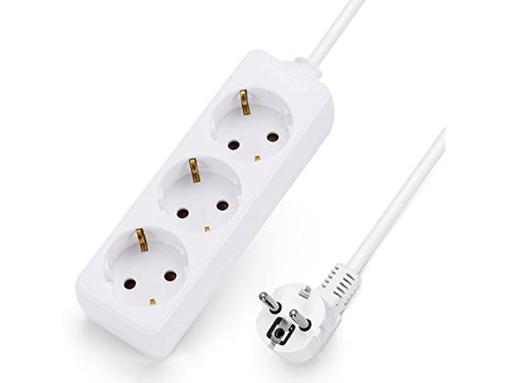 Aigostar Stekkerdoos 3-Voudig met Overspanningsbeveiliging Kinderbeveiliging, 1.5 m Kabel Wit (3-voudig, 1.5m)