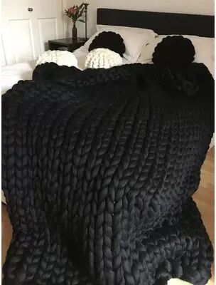 Shop Station Chunky Knit Blanket Handmade Chenille Throw Blanket For Couch, Bed & Cozy Home Decor black 19.69 19.69 In