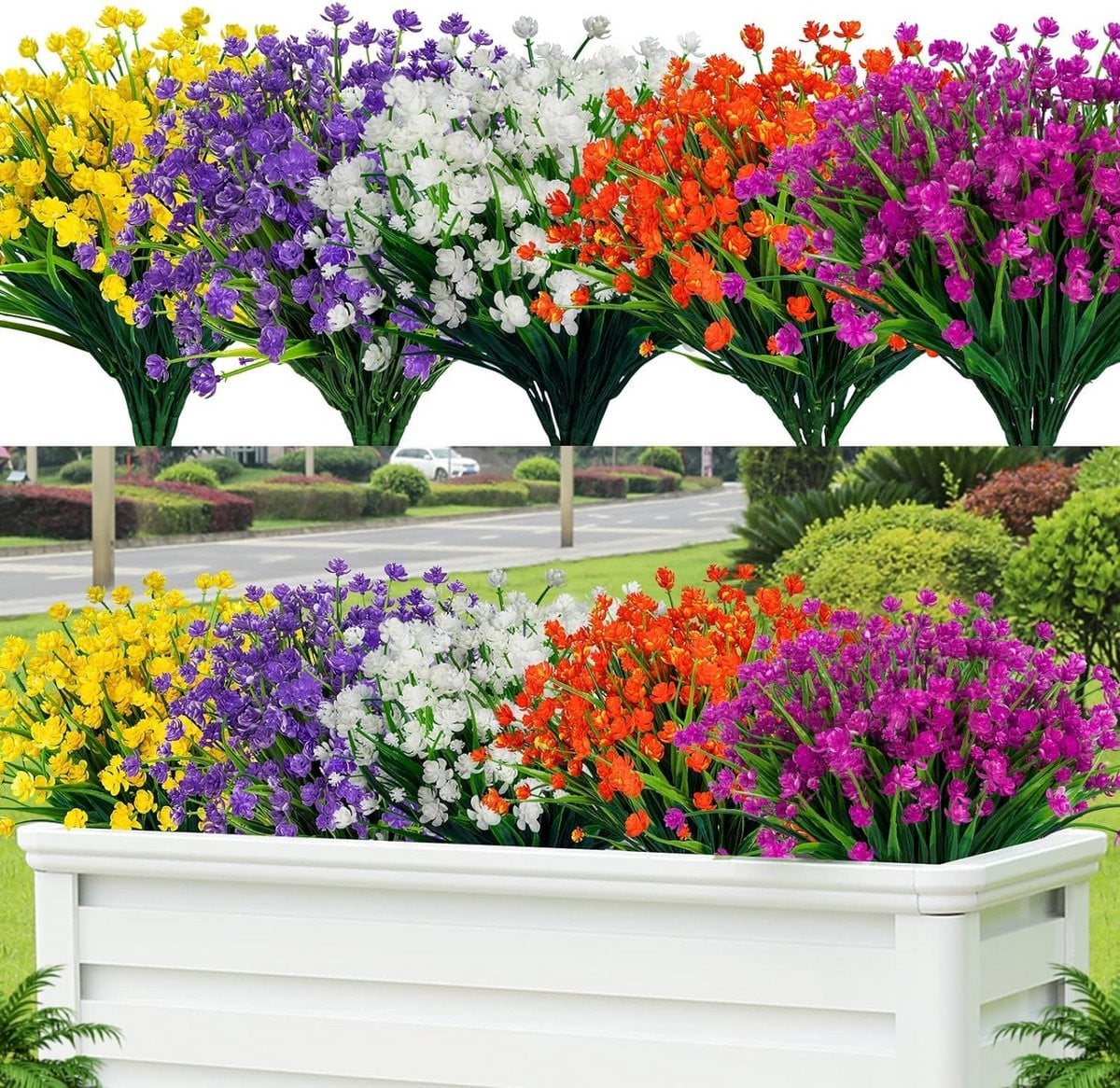 10 Bundels Kunstbloemen en Kunstbalkonplanten voor Binnen en Buiten Decoratie