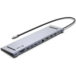 FeinTech CX301 USB-C Docking Station 12 in 1 Triple Display (USB-C, 12 Ports), Dockingstation + USB Hub, Silber