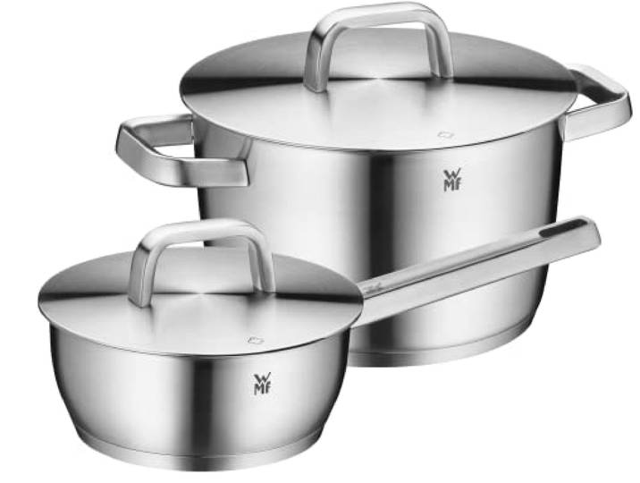 WMF Iconic Topfset Induktion 2-teilig, Kochtopf Set mit Metalldeckel, Cromargan Edelstahl poliert, Induktions Töpfe Set unbeschichtet