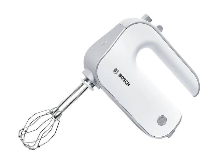 BOSCH Handmixer Styline MFQ4030, Edelstahl Rührbesen/Knethaken, 5 Stufen, weiss , weiss (weiß, silberfarben), B:20cm H:14,2cm T:7,55cm, Mixer, Turbotaste, leichtes Gehäuse, Made in Europe, Handmixer