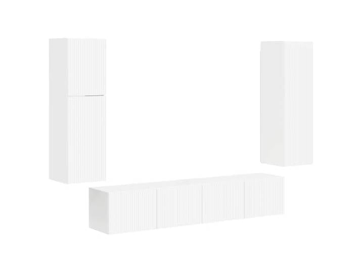 GKHPYURE TV-Möbel-Set, 4-teilig, weiß, glänzend, Holz, mehrschichtig Wandschrank, 5 Türen und 4 Einlegeböden, modernes Design, Wandmontage, Montage erforderlich