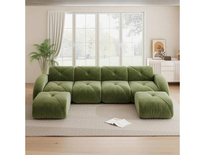Canapé - KOMHTOM - Modulaire en U - 4 places - Chenille - Vert