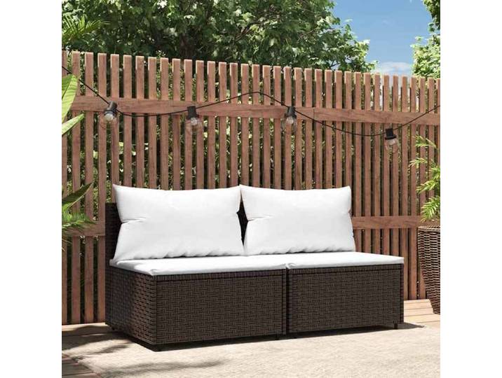 Canapés centraux de jardin coussins (lot de 2) marron résine tressée - Sofa d'extérieur LL2729