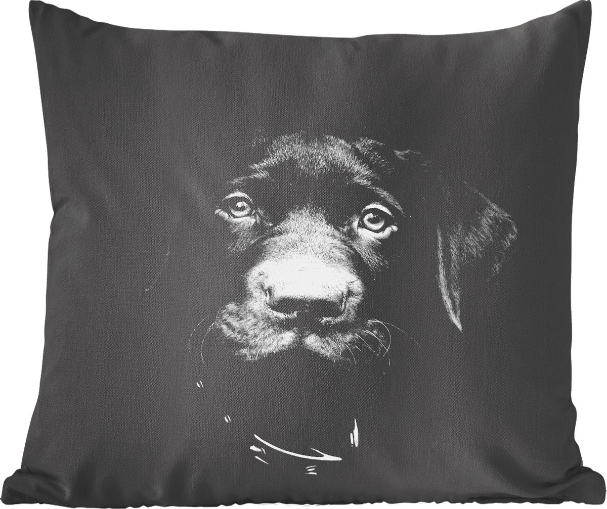 Katoenen sierkussen met zwart-wit labrador puppy print, 40 x 40 cm