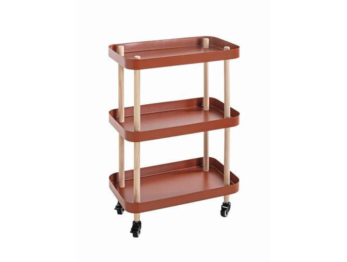 Servierwagen, Natur, Rot, Buche, Holz, Metall, Buche, massiv, rechteckig, 30x76x50 cm, Stauraum, gastro- und objekttauglich, Esszimmer, Barmöbel, Barwagen
