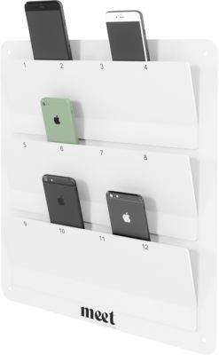 meet by Paperflow Handyablage Phone Docking, Wandmontage für 12 Mobiltelefone, Fächer nummeriert, grau