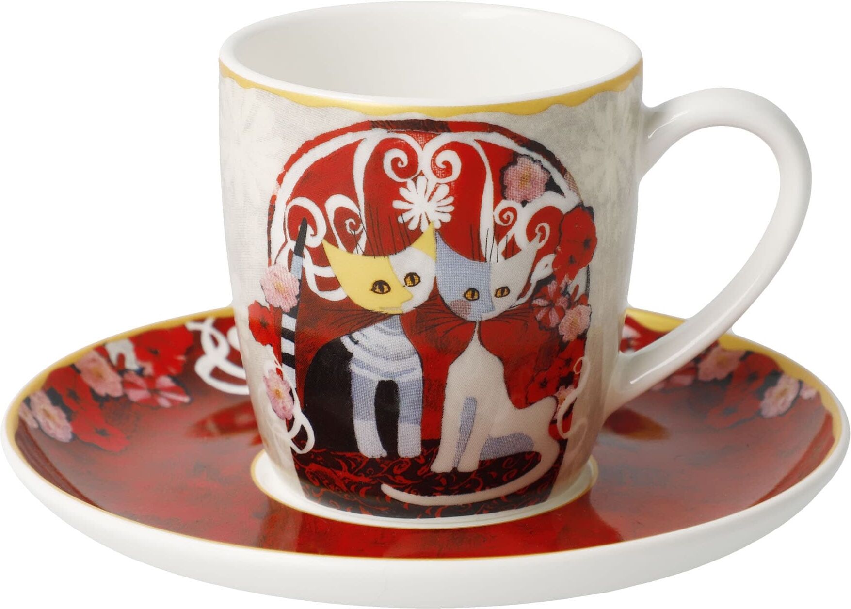 Tasse GOEBEL "Espressotasse R. Wachtmeister -Templi dell' amore", rot (bunt), B:12cm H:7cm, Porzellan, Trinkgefässe, Tasse bunt 7cm, 1 Stk.