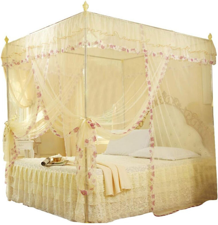 Fairmont Park Lace Luxury Mosquito Net, Princess Style Lovely Design, Three-Sided Opening Bed Curtain (Yellow120*200 * 200) Yellow